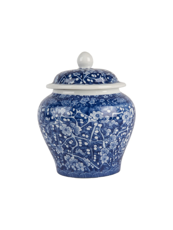  kleine urn - blauw - wit - rememberme - bloemen print - delfts blauw stijl